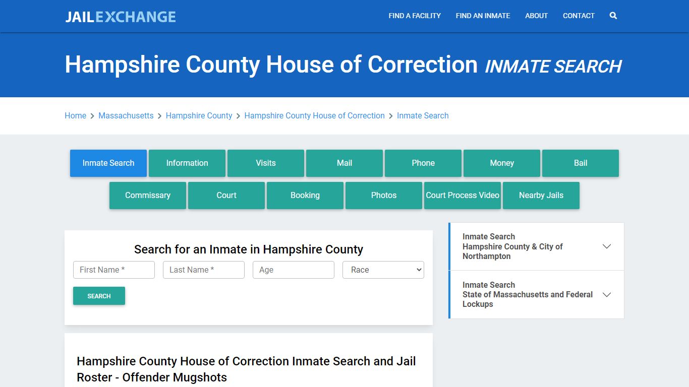 Hampshire County House of Correction Inmate Search