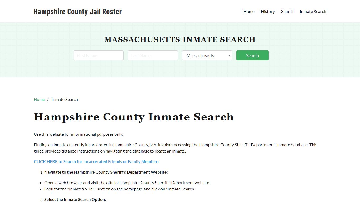 Hampshire County, MA Detainee Lookup