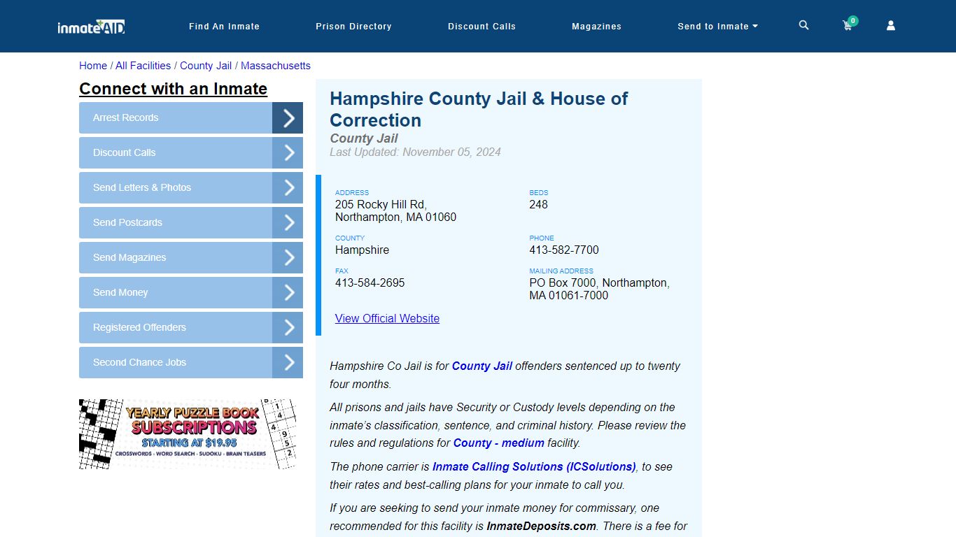 Hampshire County Jail & House of Correction - Inmate Locator