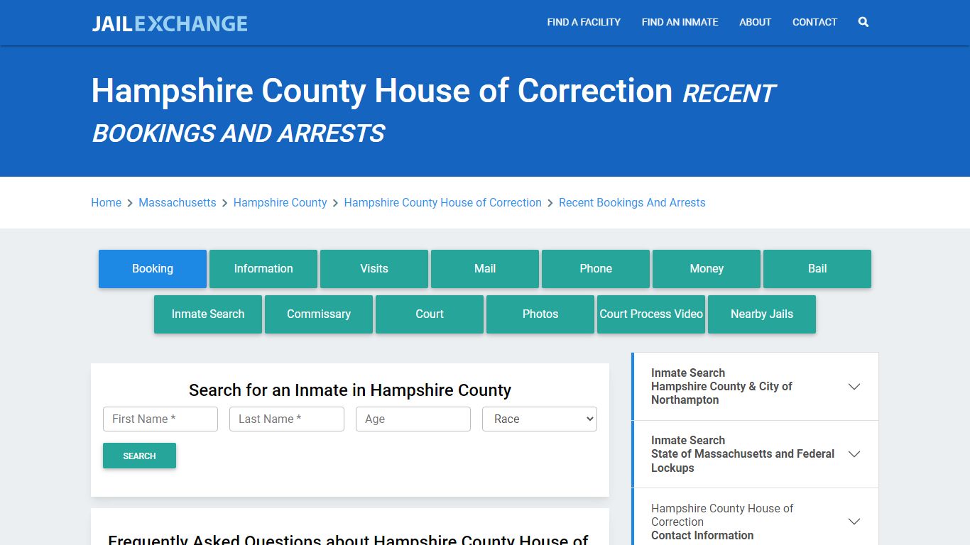 Hampshire County House of Correction MA Recent Arrests and Bookings