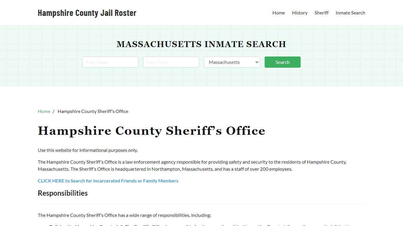 Hampshire County Sheriff Office, MA, Arrest Warrants Search